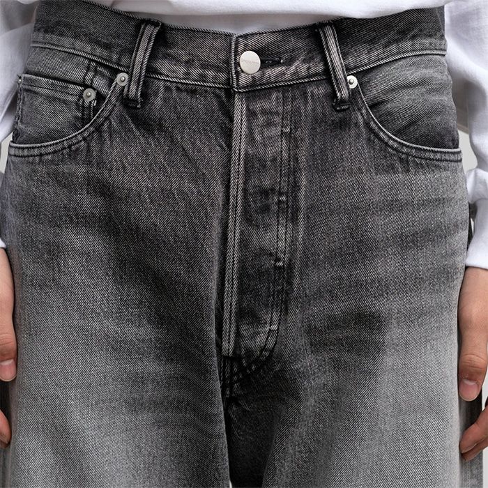 Selvage Denim Five Pocket Wide Straight Pants -LIGHT FADE- / BLACK LIGHT FADE