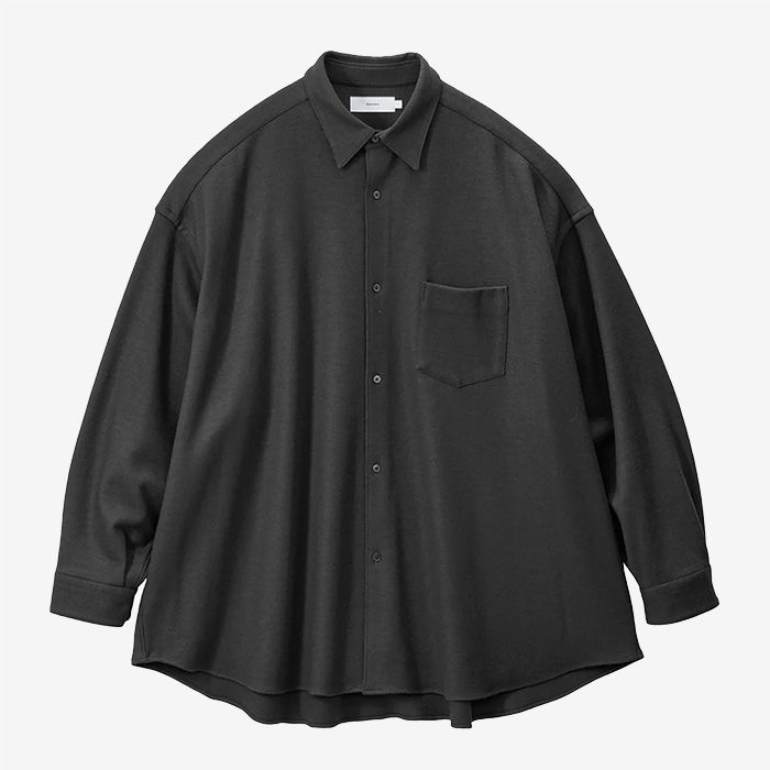 Wool Smooth Flannel Oversized Regular Collar Shirt / Gray