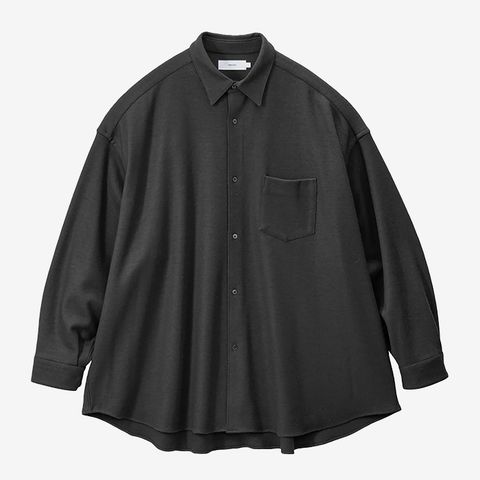 Wool Smooth Flannel Oversized Regular Collar Shirt / Gray