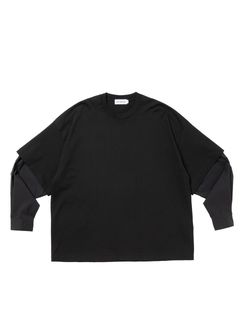 Spanish Pima Layered Sleeve Boxy L/S Tee / BLACK /  レイヤード ティーシャツ