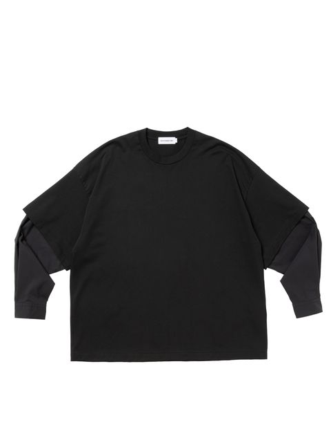 Spanish Pima Layered Sleeve Boxy L/S Tee / BLACK /  レイヤード ティーシャツ