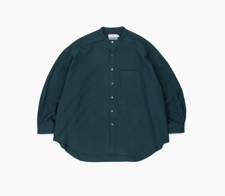 Graphpaper - Oxford Oversized Band Collar Shirt / D.GREEN | Stripe