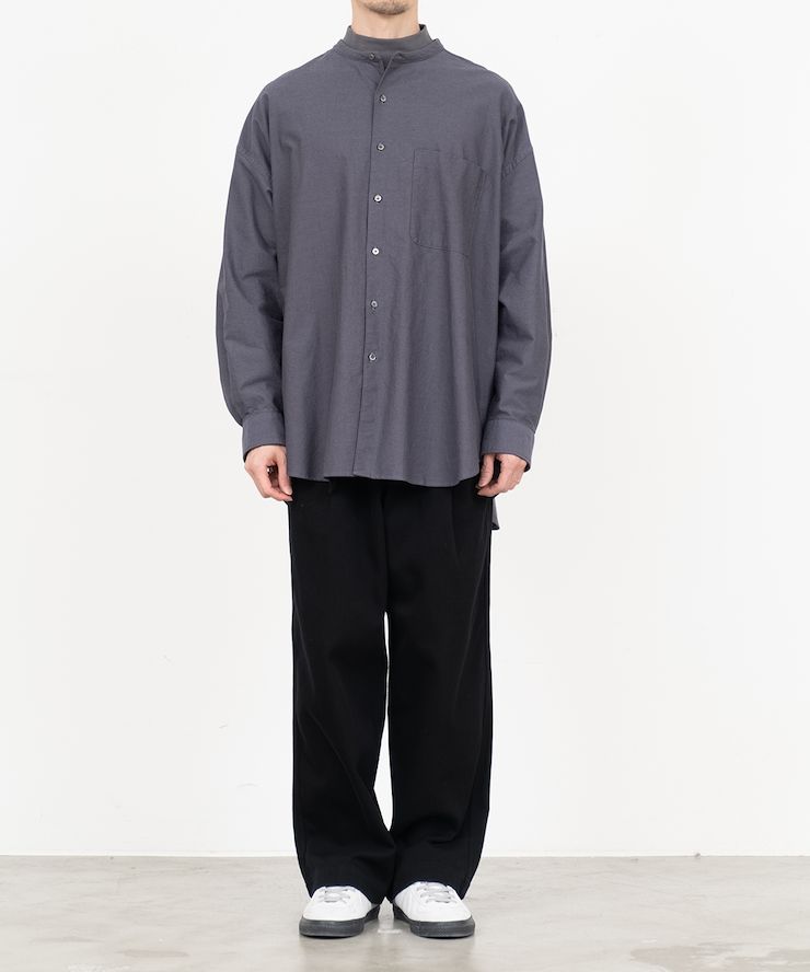 Oxford Oversized Band Collar Shirt / BLACK - F