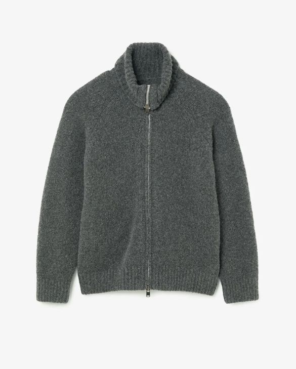 HIKER HIGH NECK ZIP BLOUSON WOOL BOUCLE KNIT / CHARCOAL / ニットブルゾン