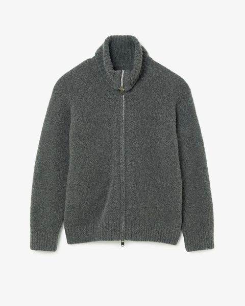 HIKER HIGH NECK ZIP BLOUSON WOOL BOUCLE KNIT / CHARCOAL / ニットブルゾン