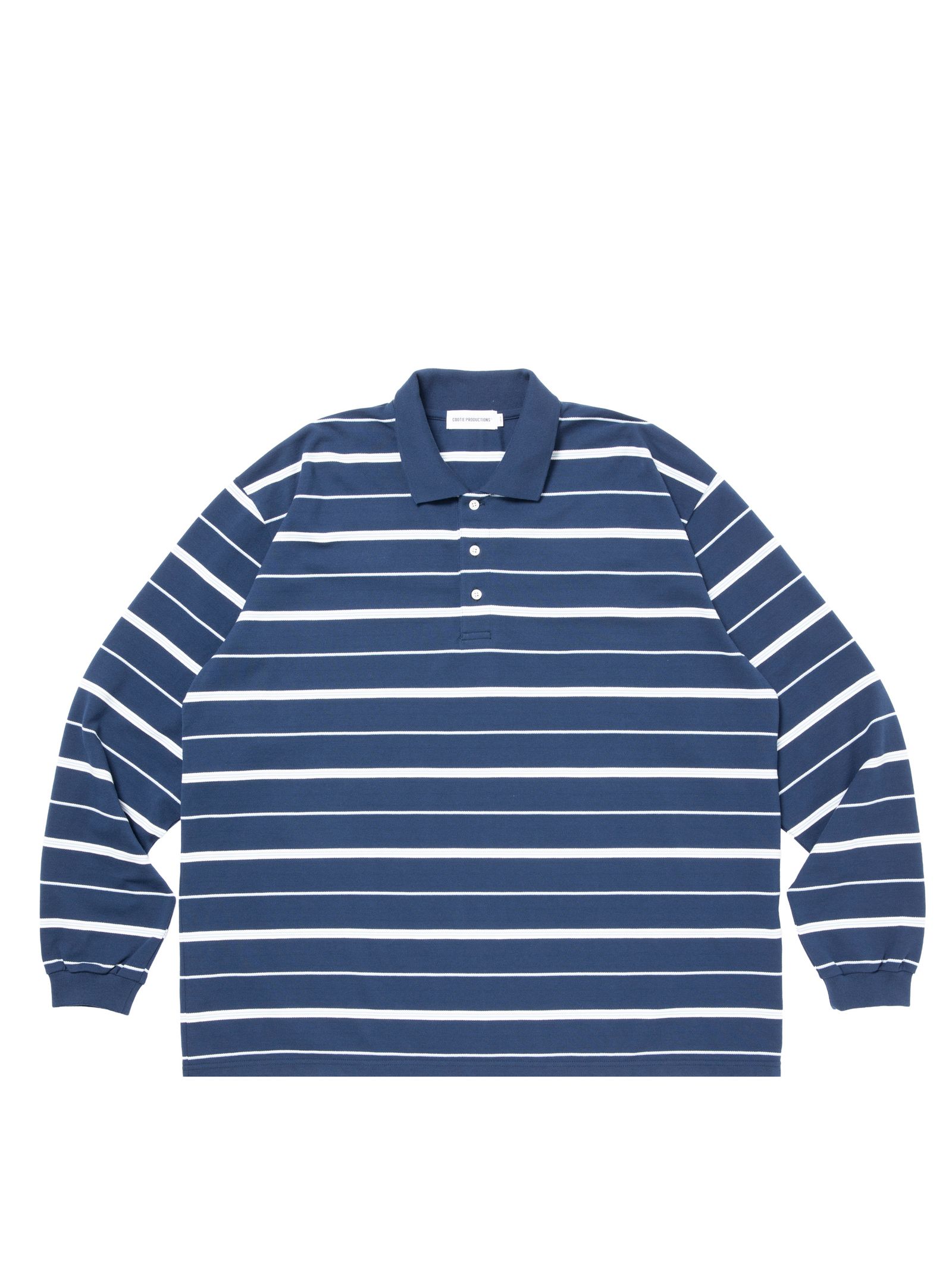 Moss Stitch Border L/S Polo / NAVY /  ボーダーポロシャツ
