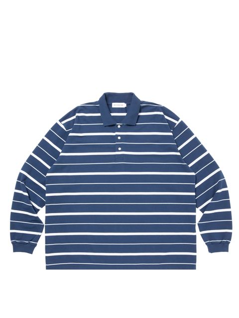Moss Stitch Border L/S Polo / NAVY /  ボーダーポロシャツ