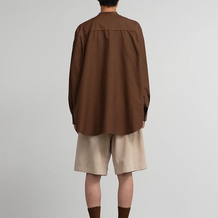 Oxford L/S Oversized Band Collar Shirt / BROWN