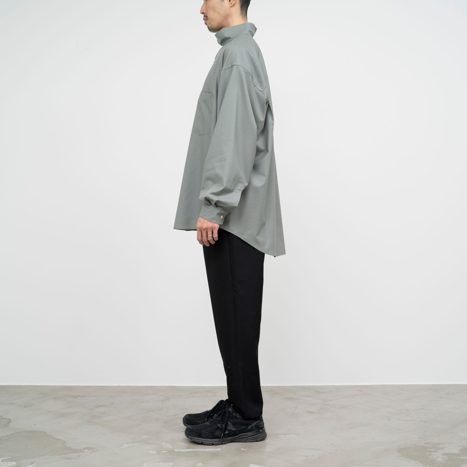 Graphpaper - Fine Wool Tropical Stand Collar Shirt | Stripe Online 