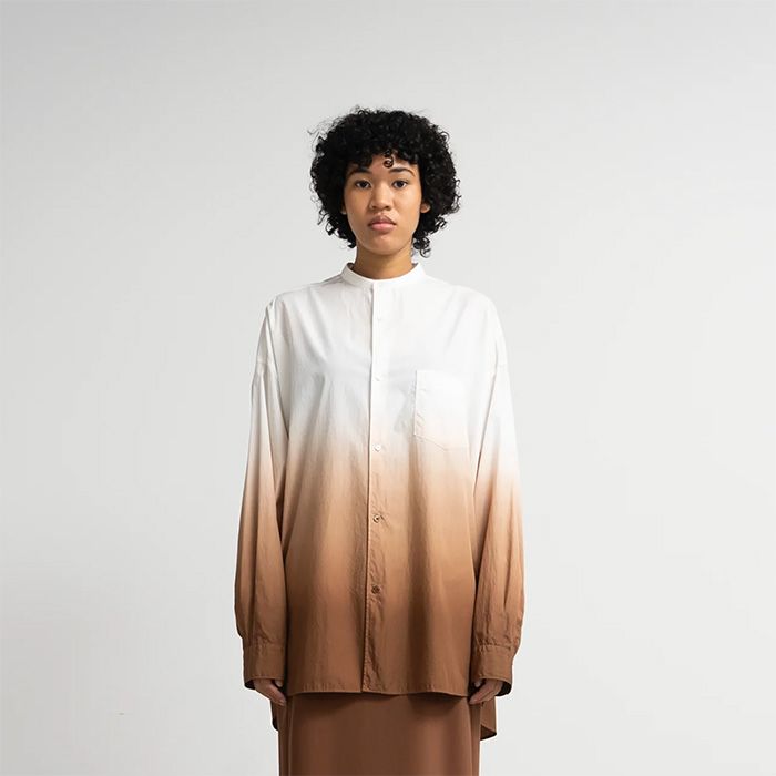 Broad L/S Oversized Band Collar Shirt / BROWN