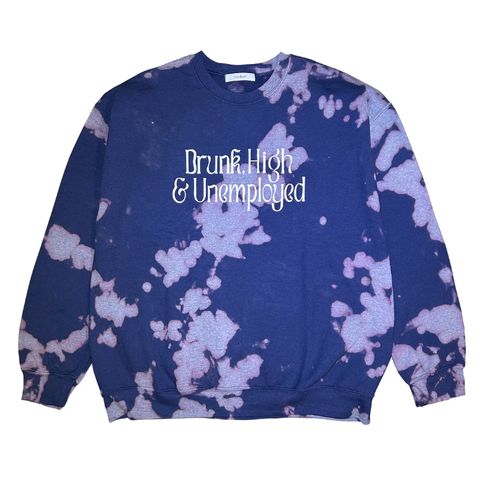 DRUNK,HIGH & UNEMPLOYED TIE DYE SWEAT CREW NECK / NAVY / タイダイスウェット