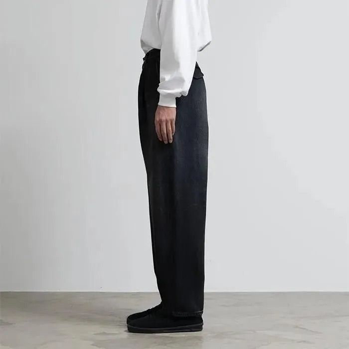 Selvage Denim Two Tuck Tapered Pants -DARK FADE- / BLACK DARK FADE