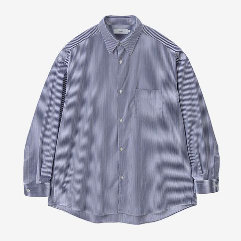 Broad Stripe L/S Oversized Regular Collar Shirt / Blue Stripe