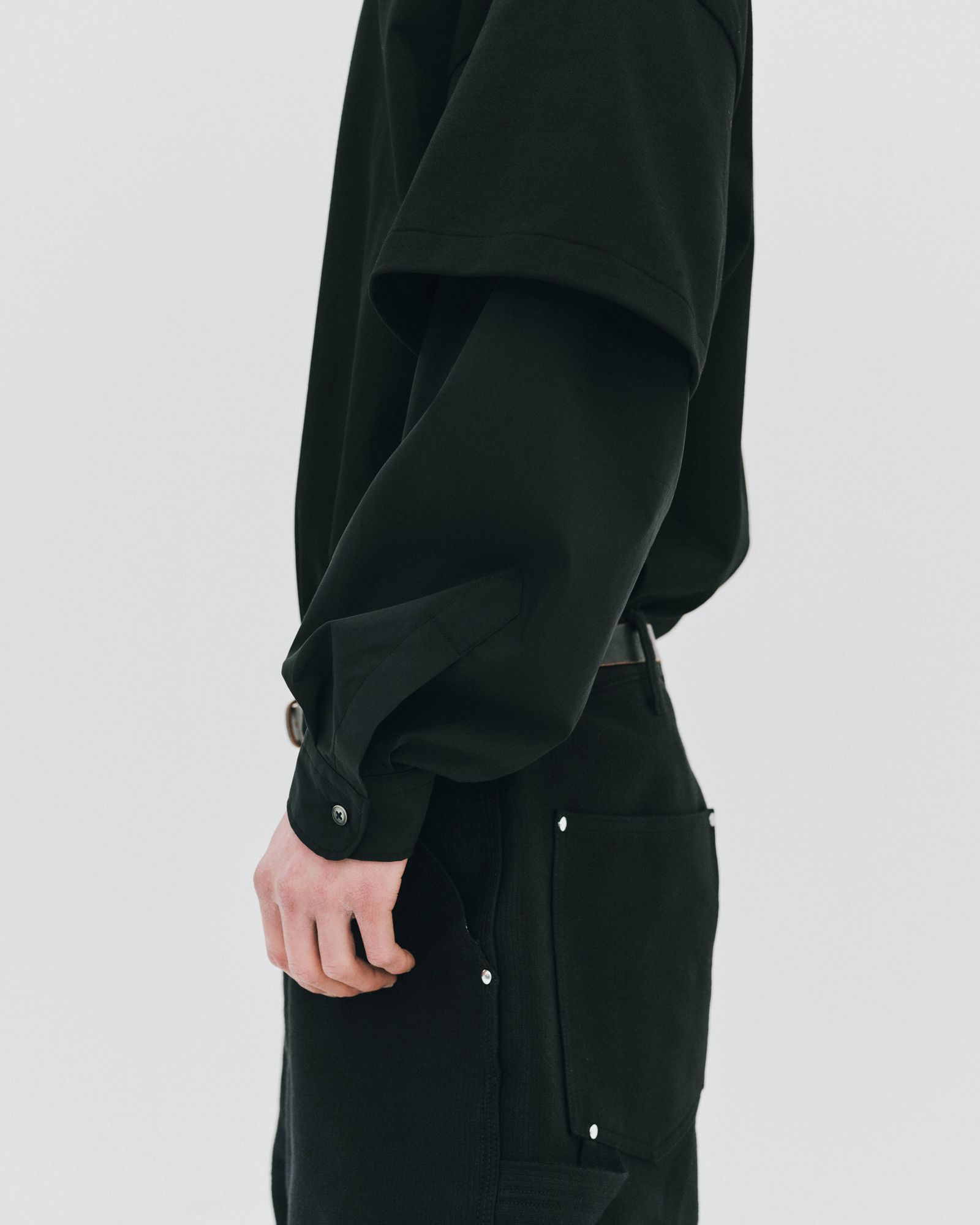 Spanish Pima Layered Sleeve Boxy L/S Tee / BLACK /  レイヤード ティーシャツ