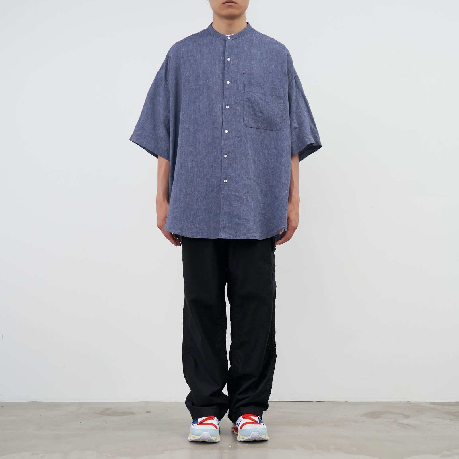 Graphpaper - Color-Nep Oxford L/S Band Collar Shirt / NAVY 