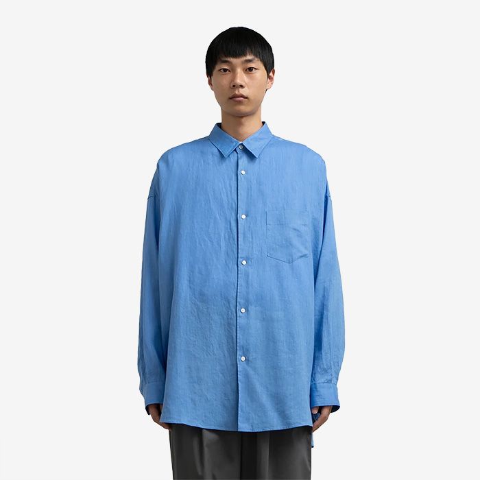 Linen L/S Oversized Regular Collar Shirt / Blue
