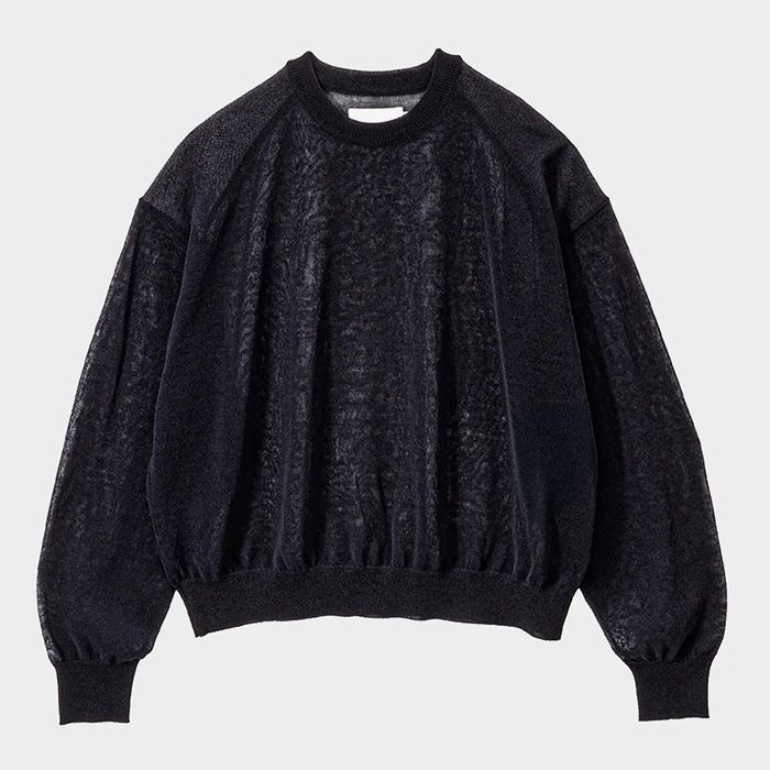 Coiled Wool Nylon Oversized Crew Neck Knit / Black