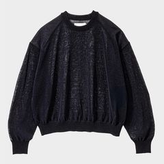 Coiled Wool Nylon Oversized Crew Neck Knit / Black