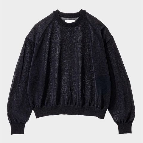Coiled Wool Nylon Oversized Crew Neck Knit / Black