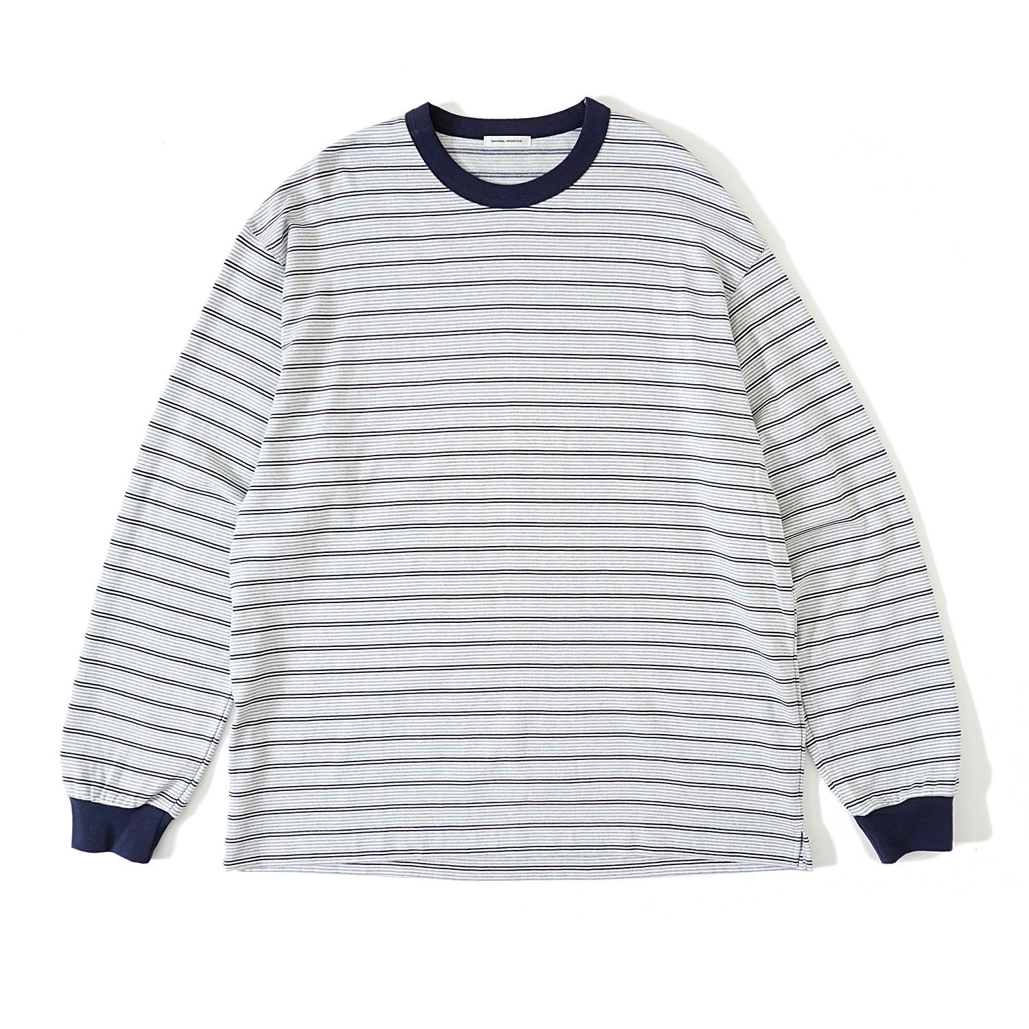 UNIVERSAL PRODUCTS - MULTI BORDER L/S T-SHIRT / NAVY | Stripe