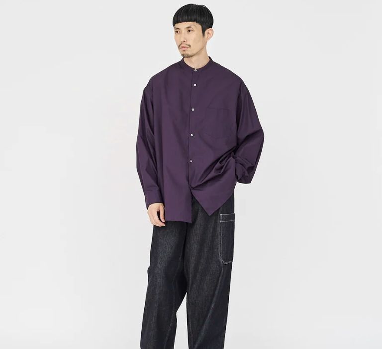 Graphpaper - Broad L/S Oversized Band Collar Shirt / PURPLE