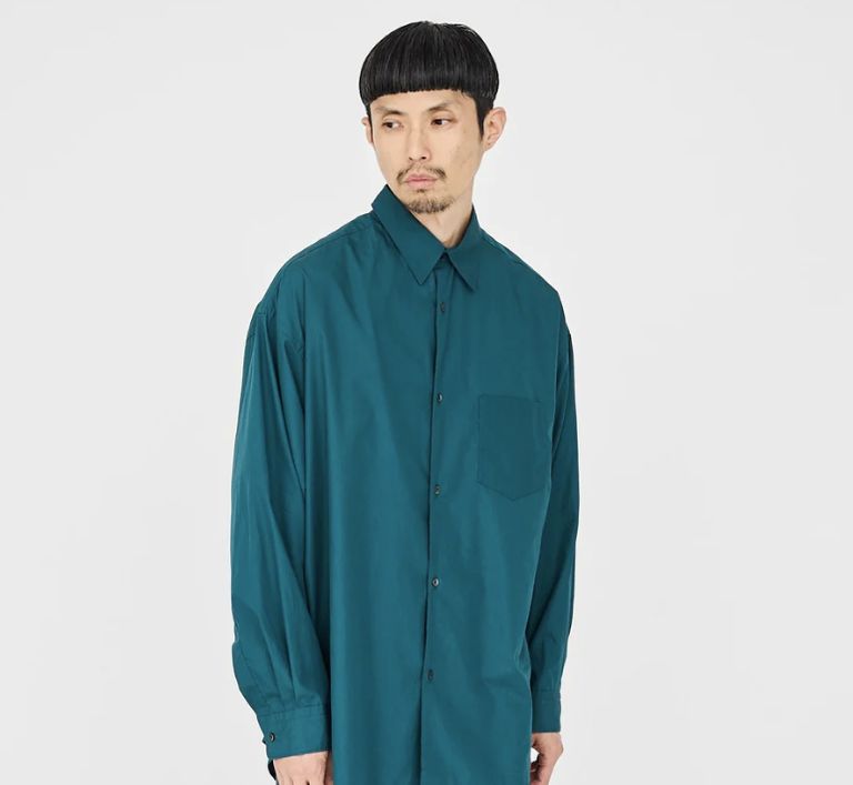 Broad L/S Oversized Regular Collar Shirt / GREEN | Stripe Online