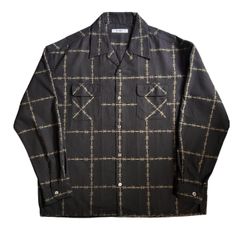 有刺鉄線 OPEN COLLAR L/S SHIRT / BLACK / 総柄シャツ