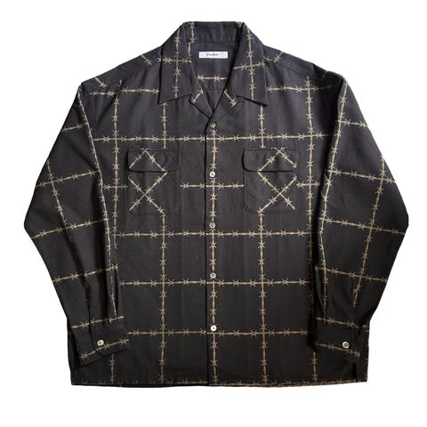 有刺鉄線 OPEN COLLAR L/S SHIRT / BLACK / 総柄シャツ