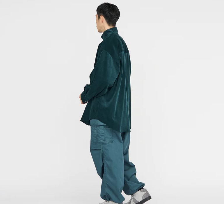 Graphpaper - Suvin Corduroy Stand Collar Shirt / D.GREEN | Stripe