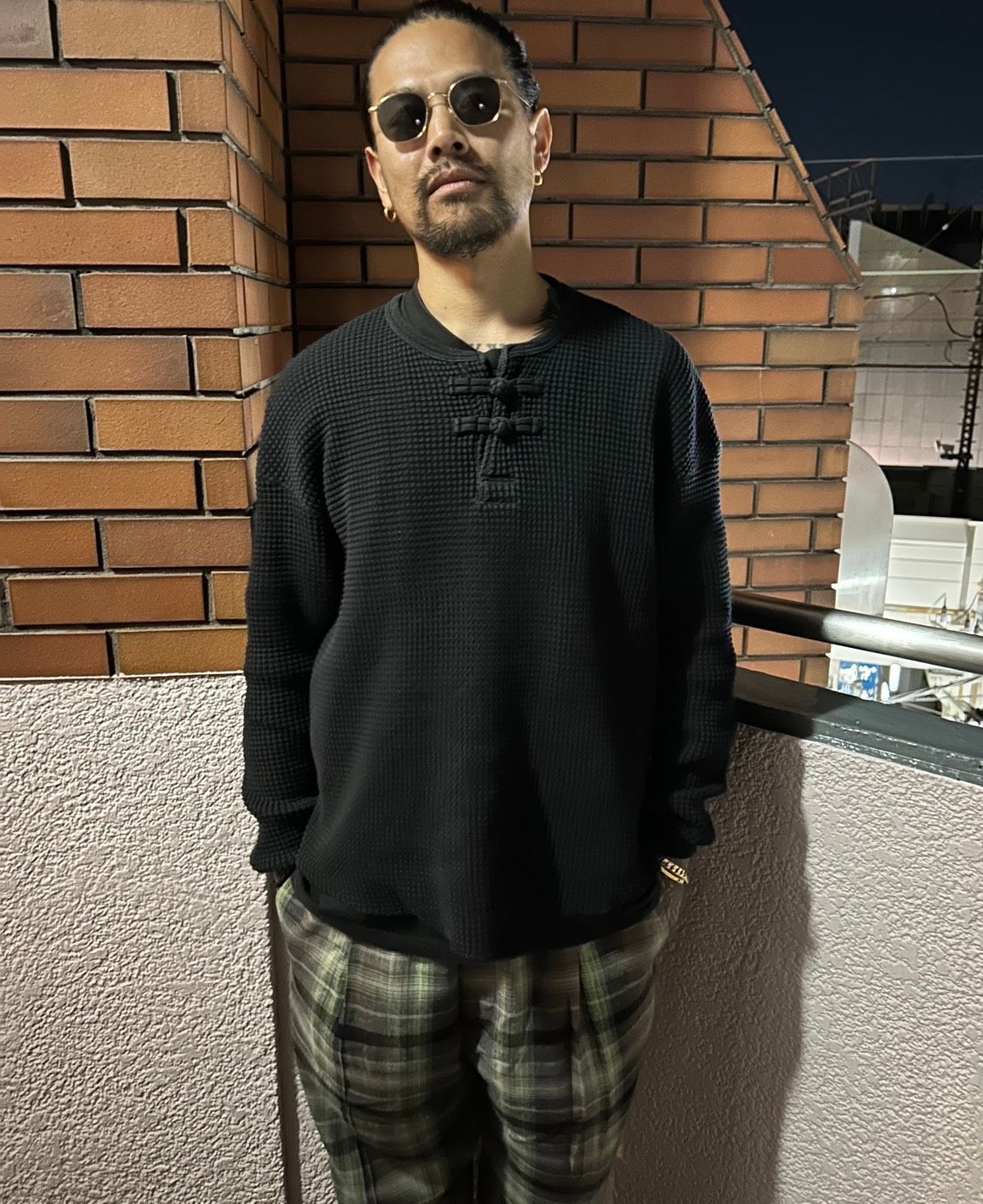 HEAVY WEIGHT RAYON OMBRE CHECK EASY PANTS / BROWN×GREEN / イージーパンツ