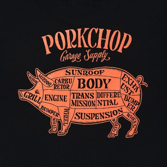 PORKCHOP - PORK BACK L/S TEE / BLACK×ORANGE / プリントロンティー | Stripe Online  Store