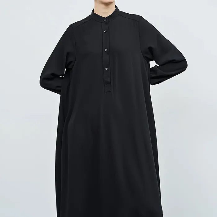Women / Satin Band Collar Dress / Black