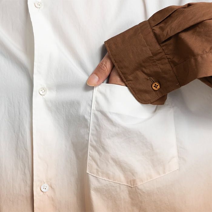 Broad L/S Oversized Band Collar Shirt / BROWN