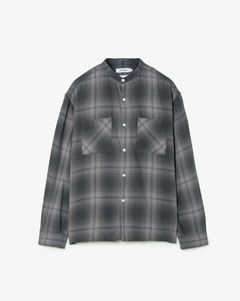 OFFICER STAND COLLAR L/S SHIRT COTTON TWILL OMBRE CHECK by Rafu / GRAY