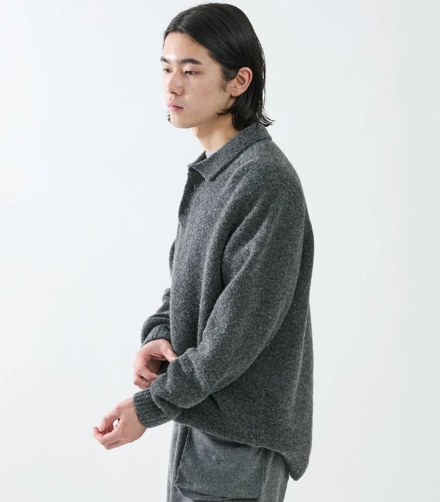 HIKER POLO SWEATER WOOL BOUCLE KNIT / CHARCOAL / ポロ セーター