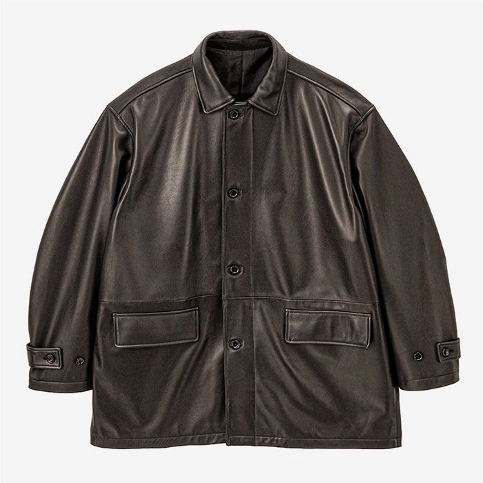 Lamb Leather Car Coat / Black
