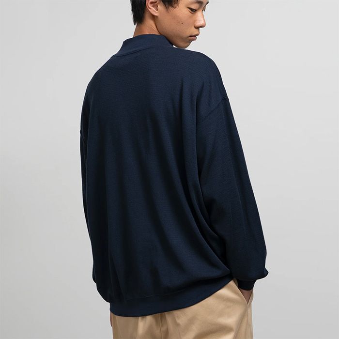 Wool Honeycomb Mock Neck Thermal  / NAVY