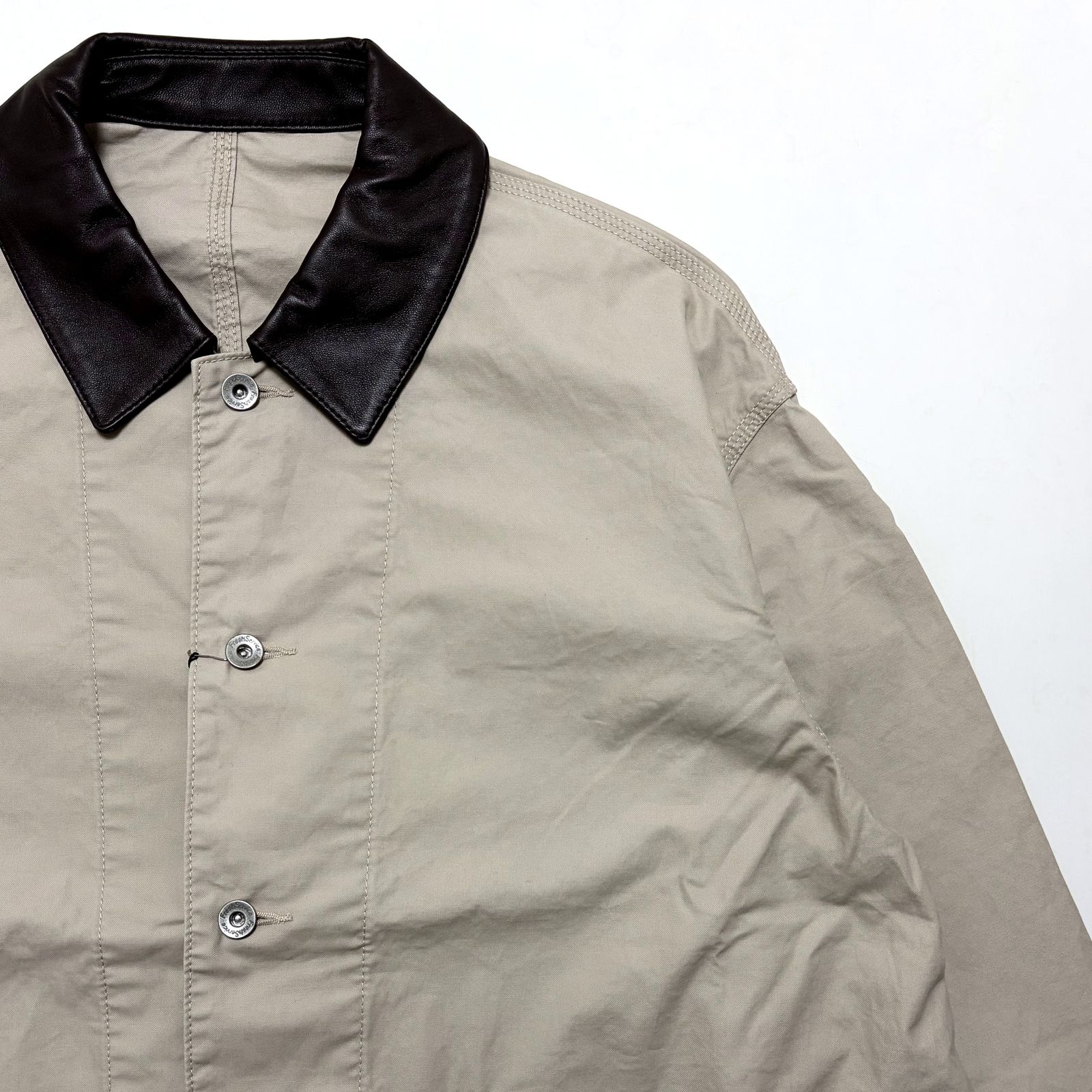 COTTON CANVAS LEATHER WORK JACKET / BEIGE