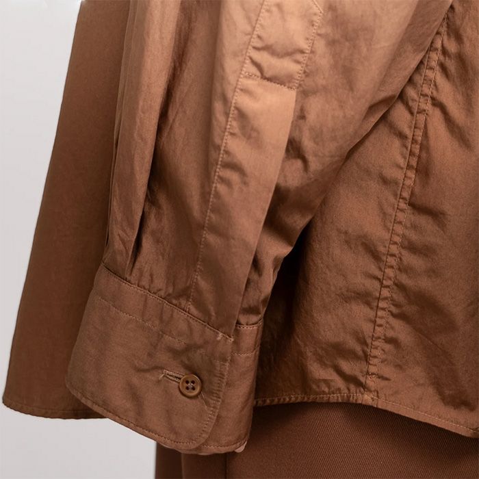 Broad L/S Oversized Band Collar Shirt / BROWN