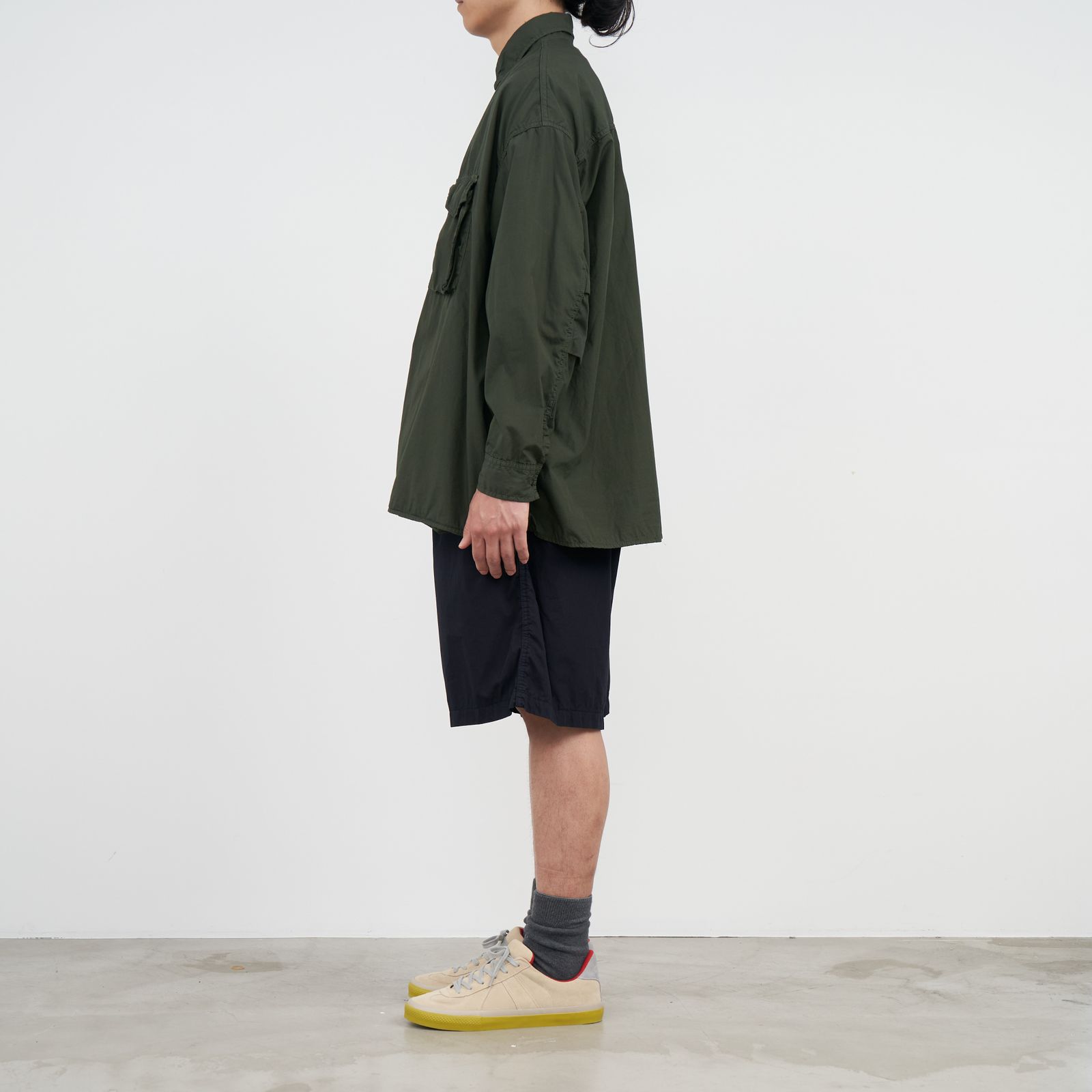 Garment Dyed Poplin Fatigue Shirt / KHAKI - F