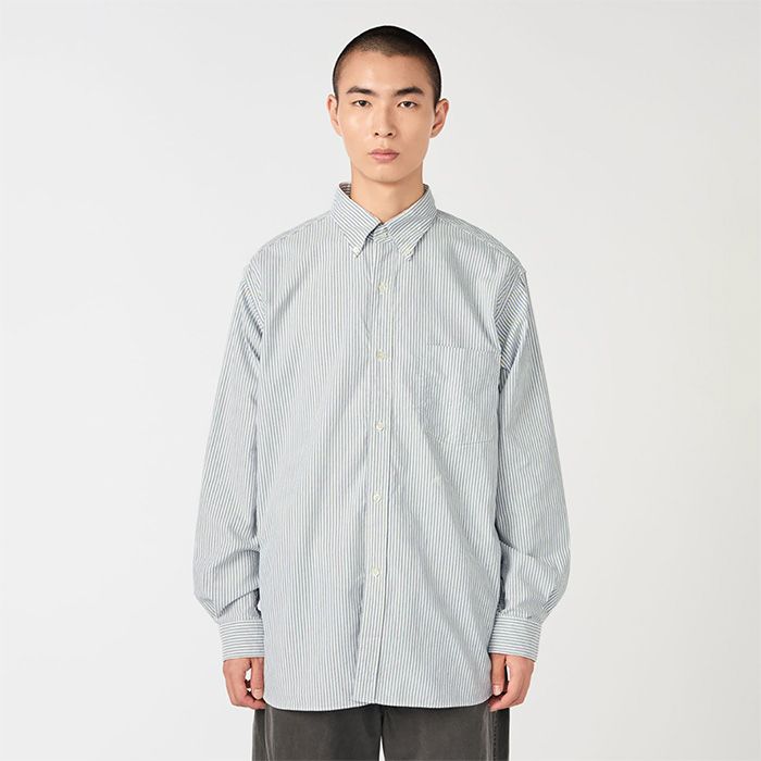 Button Down Stripe Wind Shirt /  N(Navy)