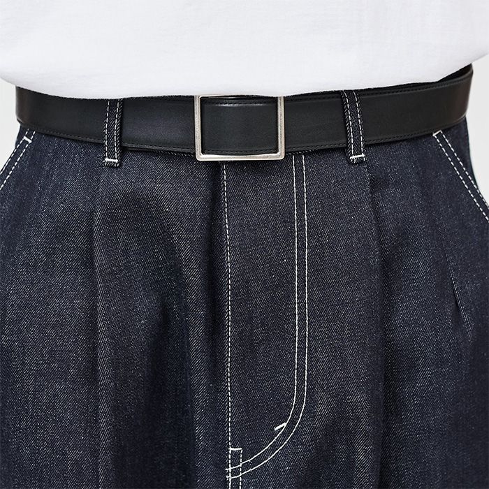 Graphpaper - Holeless Leather Classic Belt / BLACK | Stripe