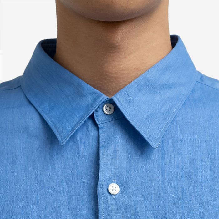 Linen L/S Oversized Regular Collar Shirt / Blue