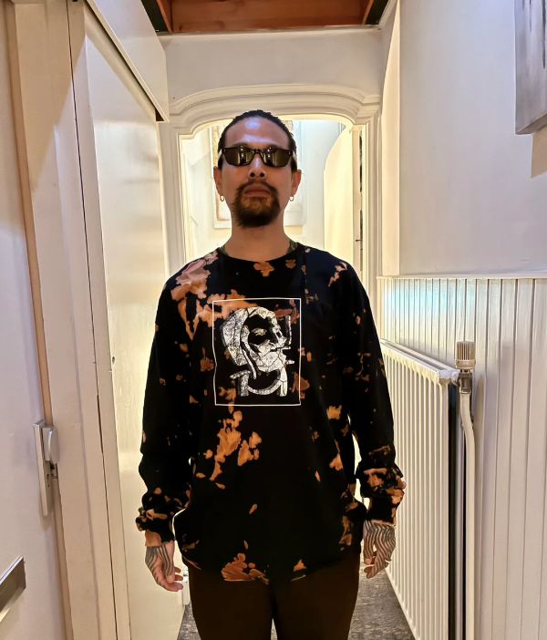 STONED ZIG-ZAG TIE DYE L/S T SHIRT / BLACK / プリントロンティー