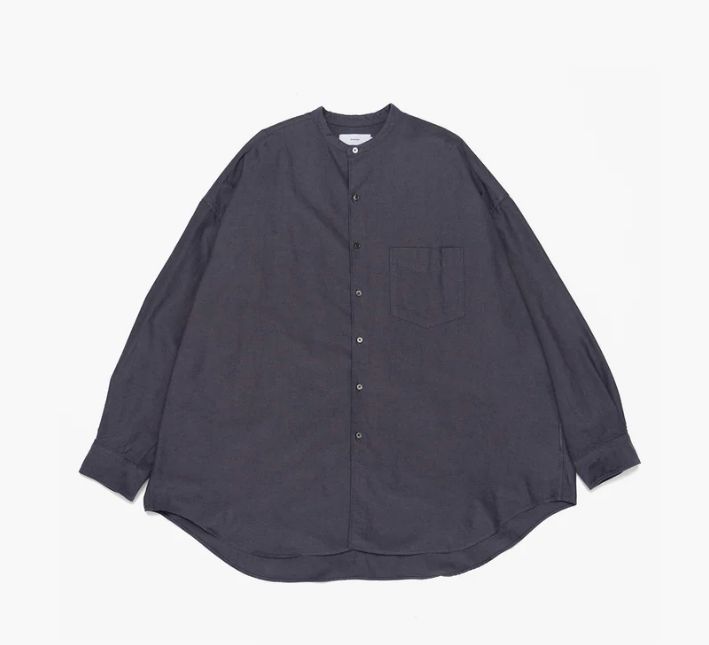 Graphpaper - Oxford Oversized Band Collar Shirt / GRAY | Stripe ...