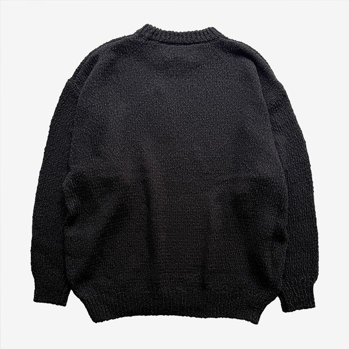 Cotton Wool Slub Oversized Crew Neck Knit / Black