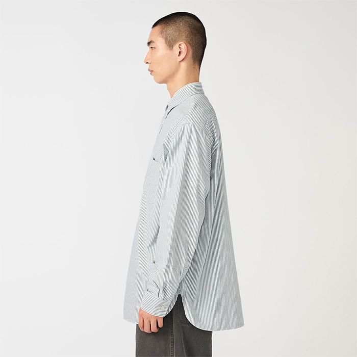 Button Down Stripe Wind Shirt /  N(Navy)