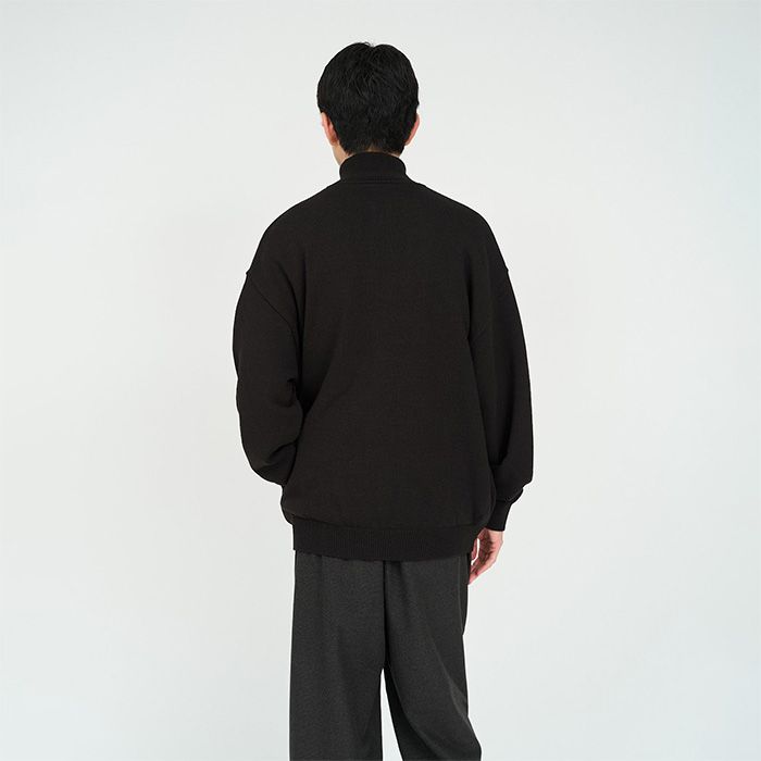 THERMAL JERSEY HALF ZIP KNIT / BLACK