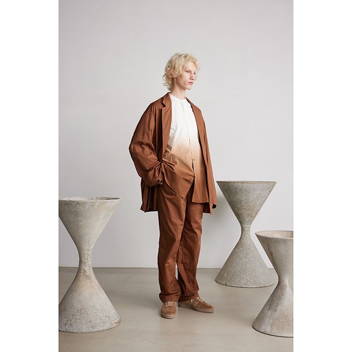 Broad L/S Oversized Band Collar Shirt / BROWN