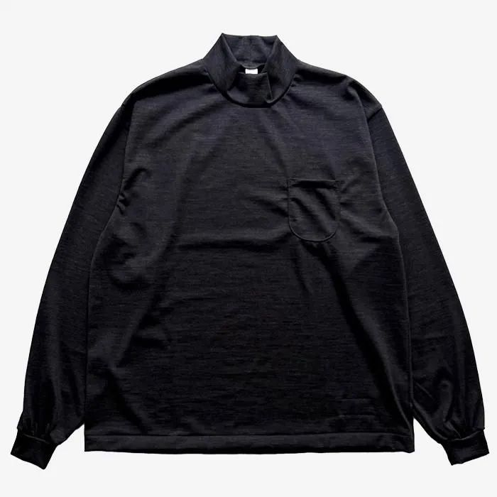 Merino Wool Mock Neck Pocket L/S Tee / Charcoal